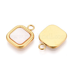 304 Stainless Steel Pave Natural Shell Square Pendants&nbsp;STAS-N112-10G