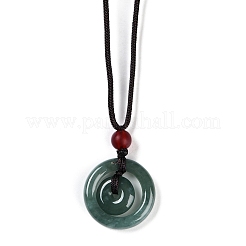 Natural Jadeite Donut/Pi Disc Pendant Necklaces&nbsp;NJEW-F321-03