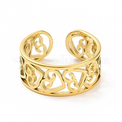 Ion Plating(IP) 304 Stainless Steel Hollow Out Heart Open Cuff Ring for Women&nbsp;RJEW-C053-06G