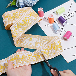  4.7~5 Yards Elephant/Cross/Rhombus Ethnic Style Polyester Jacquard Wide Ribbon&nbsp;OCOR-PH0004-33