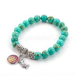 Synthetic Turquoise(Dyed) Beads Stretch Charm Bracelets&nbsp;BJEW-JB04024-M