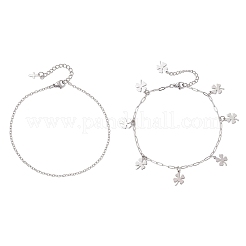 2Pcs 2 Styles 304 Stainless Steel Cable Chain Paperclip Chain Charm Double Layer Anklets for Women&nbsp;AJEW-AN00740-02