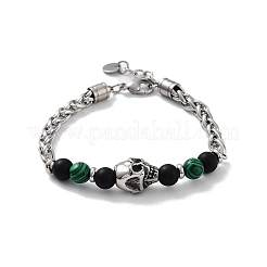 Halloween Skull Natural & Synthetic Mixed Gemstone Beaded Bracelets with 201 Stainless Steel Lobster Claw Clasps&nbsp;BJEW-Q334-13