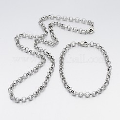Tarnish Resistant 304 Stainless Steel Cross Rolo Chain Jewelry Sets&nbsp;SJEW-A077-01P