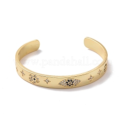 Cubic Zirconia Evil Eye & Star Open Cuff Bangle&nbsp;BJEW-P279-01G
