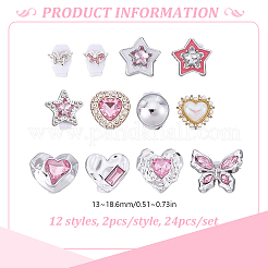 24Pcs 12 Styles Alloy Rhinestone & Resin Shoelace Buckle Clips&nbsp;HJEW-HY00148