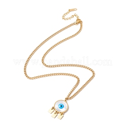 Ion Plating(IP) Shell Flat Round with Evil Eye Pendant Necklace with 304 Stainless Steel Curb Chains for Women&nbsp;NJEW-P262-03G