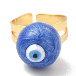 Enamel Round with Evil Eye Beaded Open Cuff Ring&nbsp;RJEW-E069-03G-01