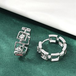 Brass Clear Cubic Zirconia Hoop Earrings&nbsp;EJEW-Q016-02P