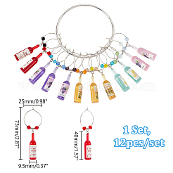 Resin Wine Bottle & Glass Beads Wine Glass Charms&nbsp;AJEW-GA00011