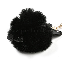 Cute Cat PU Leather & Imitate Rex Rabbit Fur Ball Keychain&nbsp;KEYC-C005-01C