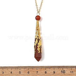 304 Stainless Steel Filigree Natural Carnelian Faceted Pointed Bullet Pendant Brass Cable Chain Necklaces&nbsp;NJEW-JN06568-01