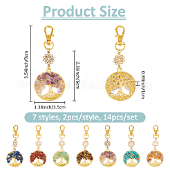 14Pcs 7 Colors Chakra Natural & Synthetic Gemstone Chips Beads & Alloy Tree of Life Pendant Decorations&nbsp;HJEW-FH00151
