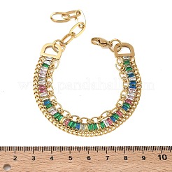 304 Stainless Steel & Glass Double Layers Chain Bracelets for Women&nbsp;BJEW-F540-10G-04