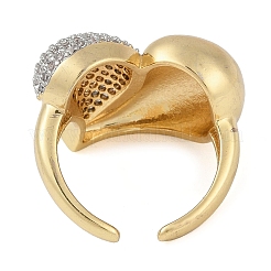 Heart Brass Micro Pave Clear Cubic Zirconia Open Cuff Ring for Women&nbsp;RJEW-Q819-18G