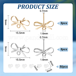 12Pcs 2 Color Bowknot Brass Stud Earring Finding&nbsp;KK-BC0013-31
