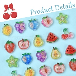 20Pcs 10 Styles Cherry/Pear/Lemon/Grape/Blueberry/Peach/Apple/Watermelon/Fruit Transparent Epoxy Resin Decoden Cabochons&nbsp;RESI-FS0001-93