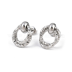 304 Stainless Steel Textured Ring Stud Earrings&nbsp;EJEW-P324-03P