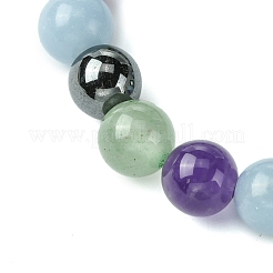 Synthetic Non-Magnetic Hematite & Natural Green Aventurine & Natural Amethyst & Natural Angelite Round Beaded Stretch Bracelets&nbsp;BJEW-JB10910-08