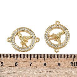 Brass Micro Pave Clear Cubic Zirconia Ring with Angel Connector Charms&nbsp;KK-I358-047G