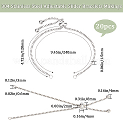 20Pcs Adjustable 304 Stainless Steel Box Chain Slider Bracelets Making&nbsp;STAS-BBC0008-75