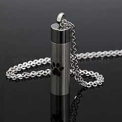 Paw Print Pattern Column Ash Urn Stainless Steel Pendant Neckalce&nbsp;BOTT-PW0013-02