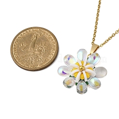 Glass & Handmade Polymer Clay & Glass Seed Beaded Flower Pendant 304 Stainless Steel Cable Chain Necklaces&nbsp;NJEW-MZ00119-01