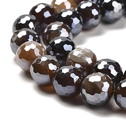Electroplated Natural Agate Round Beads Strands&nbsp;G-L598-A01-03B