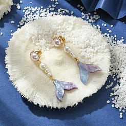 Shell Pearl & Cellulose Acetate(Resin) Dangle Stud Earrings&nbsp;EJEW-TA00279