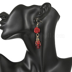 Synthetic Coral & Glass Dangle Earrings for Women&nbsp;EJEW-JE07412