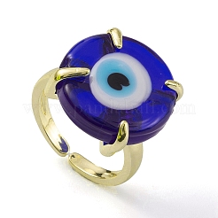 Lampwork Evil Eye Open Cuff Ring&nbsp;RJEW-M147-01LG-08