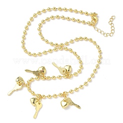 Brass Key & Heart Pendant Bib Necklaces&nbsp;NJEW-G183-08G