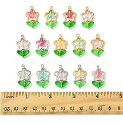 70Pcs 2 Styles 7 Colors Flower Brass Glass Pendants&nbsp;PALLOY-FS00057
