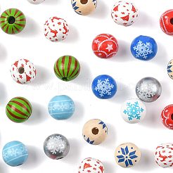 60Pcs 10 Styles Christmas Spray Painted Schima Wood Beads&nbsp;WOOD-FS0002-45