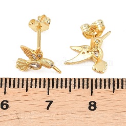 Bird Brass Micro Pave Clear Cubic Zirconia Stud Earrings&nbsp;EJEW-Z159-02G