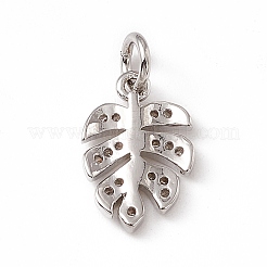 Brass Micro Pave Clear Cubic Zirconia Leaf Charms&nbsp;ZIRC-F132-62P