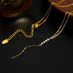 304 Stainless Steel Pave Clear Cubic Zirconia Y Tassel Necklaces for Women&nbsp;WGDBE5B-01