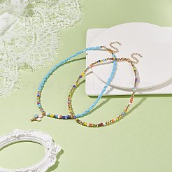 2Pcs 2 Style Glass Seed Pearl Beaded Necklaces Set&nbsp;NJEW-JN03936