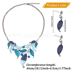 2 Sets 2 Colors Alloy Enamel Leaf Dangle Stud Earrings & Bib Necklace&nbsp;SJEW-AN0001-49