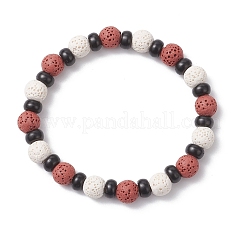 Natural Lava Rock & Coconut Shell Beaded Stretch Bracelets for Women Men&nbsp;BJEW-JB12470-01