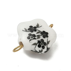 4Pcs 4 Colors Handmade Printed Porcelain Flower Connector Charms&nbsp;PALLOY-JF04405-01