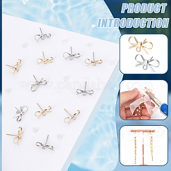 12Pcs 2 Color Bowknot Brass Stud Earring Finding&nbsp;KK-BC0013-31