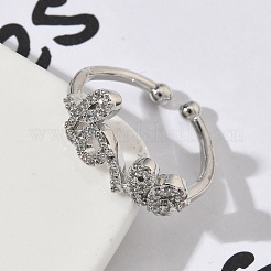 Brass Micro Pave Cubic Zirconia Cuff Rings&nbsp;RJEW-H256-03P