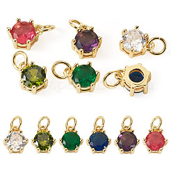 6Pcs 6 Colors Brass Pave Cubic Zirconia Pendants&nbsp;KK-TA0002-15