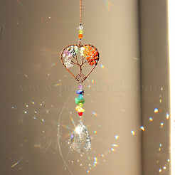 1Pc Natural Mixed Stone Chip Wrapped Heart with Tree of Life Hanging Ornaments&nbsp;HJEW-DJ0001-15A