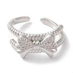 Bowknot Brass Micro Pave Clear Cubic Zirconia Open Cuff Rings for Women&nbsp;RJEW-C098-02P