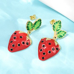 304 Stainless Steel Enamel Strawberry Dangle Stud Earrings&nbsp;EJEW-A138-10G-01