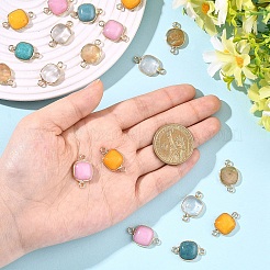10Pcs 5 Styles Tigerskin Glass & Dyed Natural White Jade & Quartz Crystal Square Links Connector Charmss&nbsp;G-YW0002-75