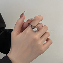 Brass Glasses Frame Open Cuff Ring for Women&nbsp;X-RJEW-F140-140EB