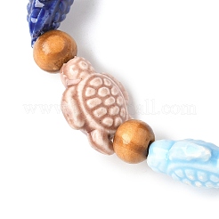 Beach Tortoise Handmade Procelain & Wood Round Beaded Stretch Bracelets&nbsp;BJEW-JB10299-02